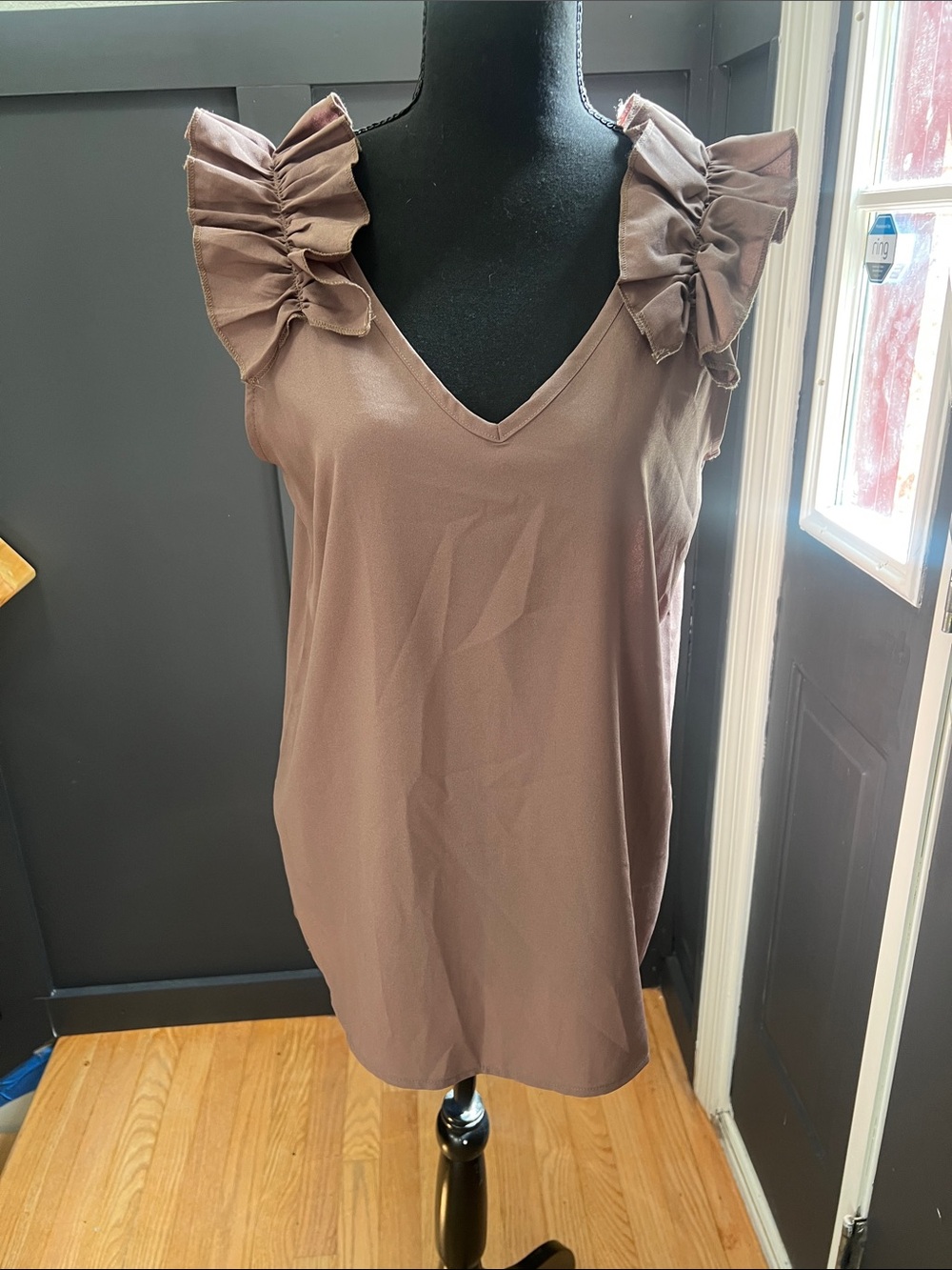 Zenana Outfitters Ruffle Sleeve V-Neck Camisole - Brown